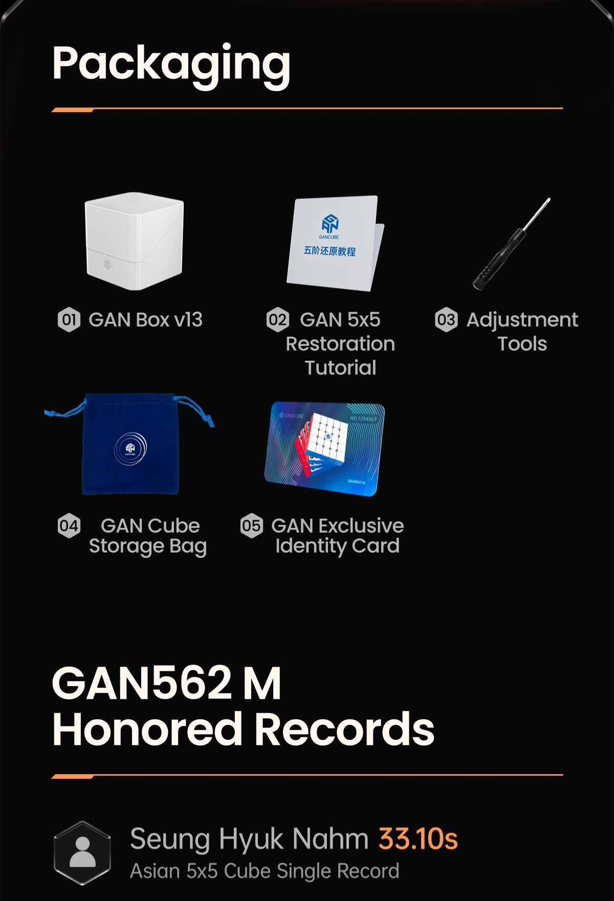 GAN 562 5x5 Magnetic Ball Core – Stickerless UV Coated