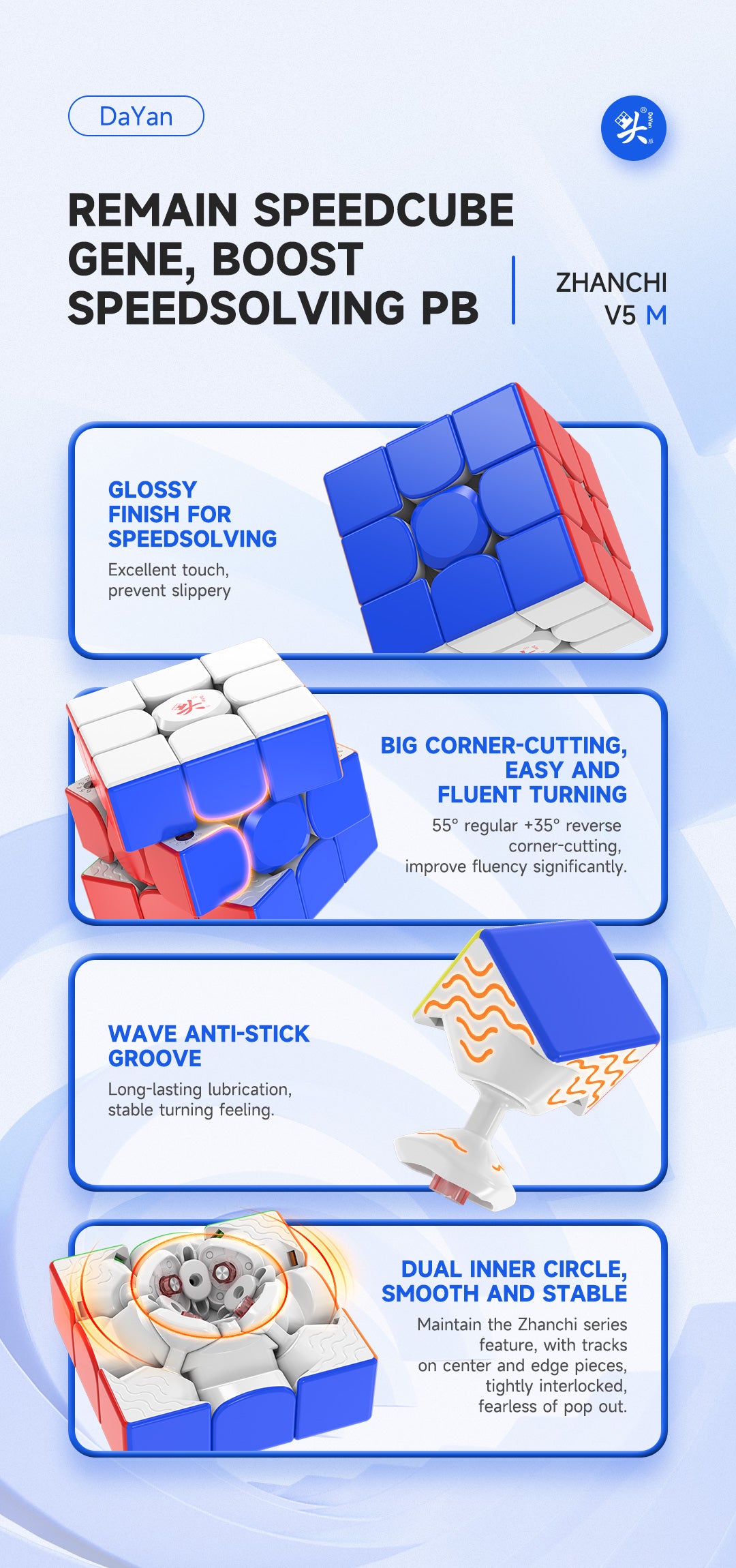 DaYan ZhanChi V5 M 3x3 Premium (Supreme Version) – MagLev Speedcube with Ball Core &amp; UV Coating