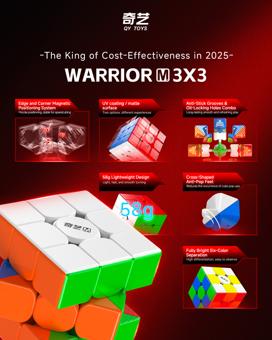 Technische Details: 56 mm, 58,5 g, ABS-Material – QiYi 3x3 UV